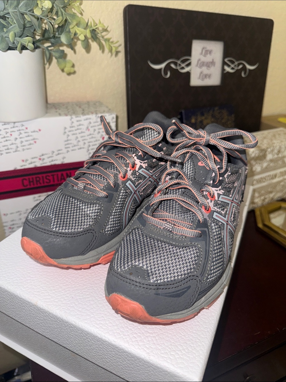 ASICS Women’s Gray & Coral Lace-Up Sneakers